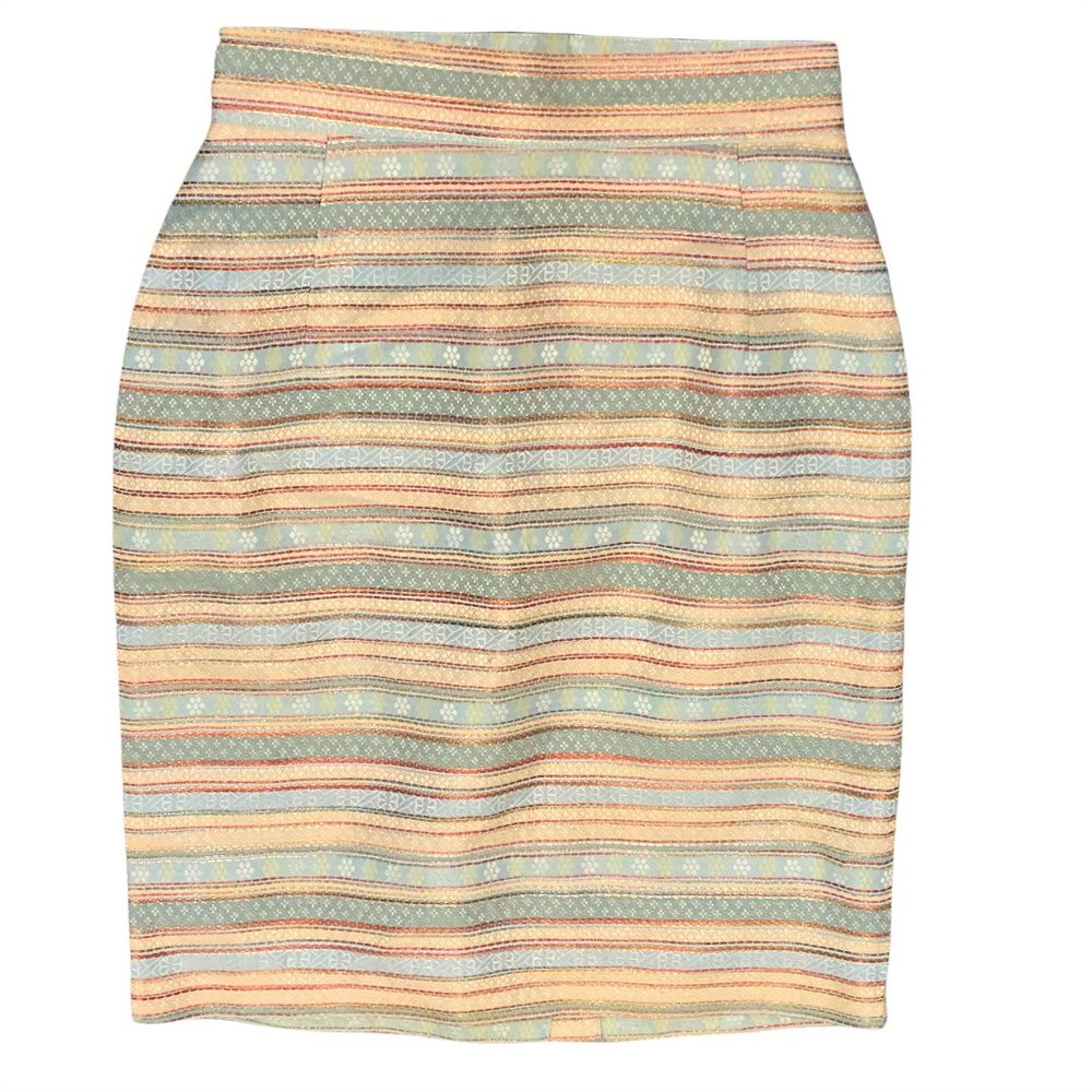 Vintage Womens Pencil Skirt size 6 Blue Woven Zip Closure Back Slit Made…